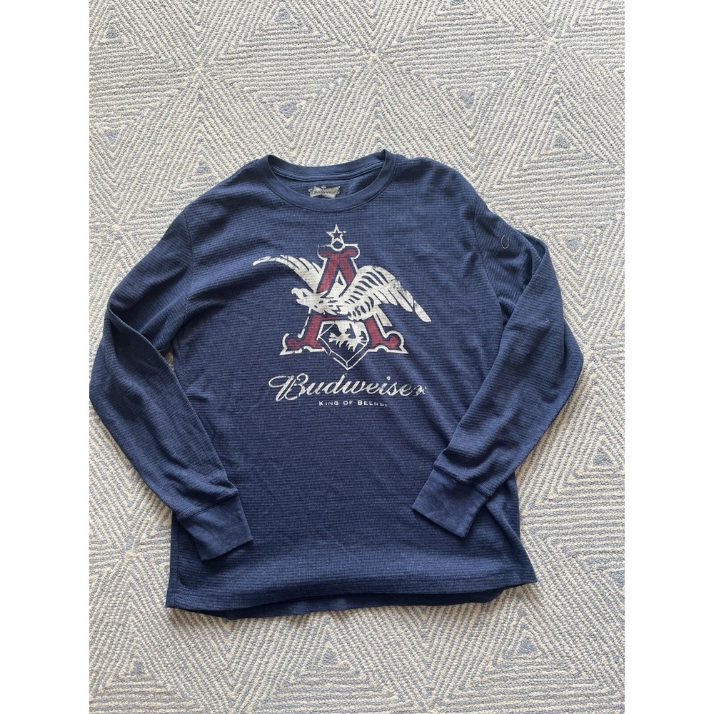 Budweiser Long Sleeve Waffle Knit Shirt‎ - Blue - XL